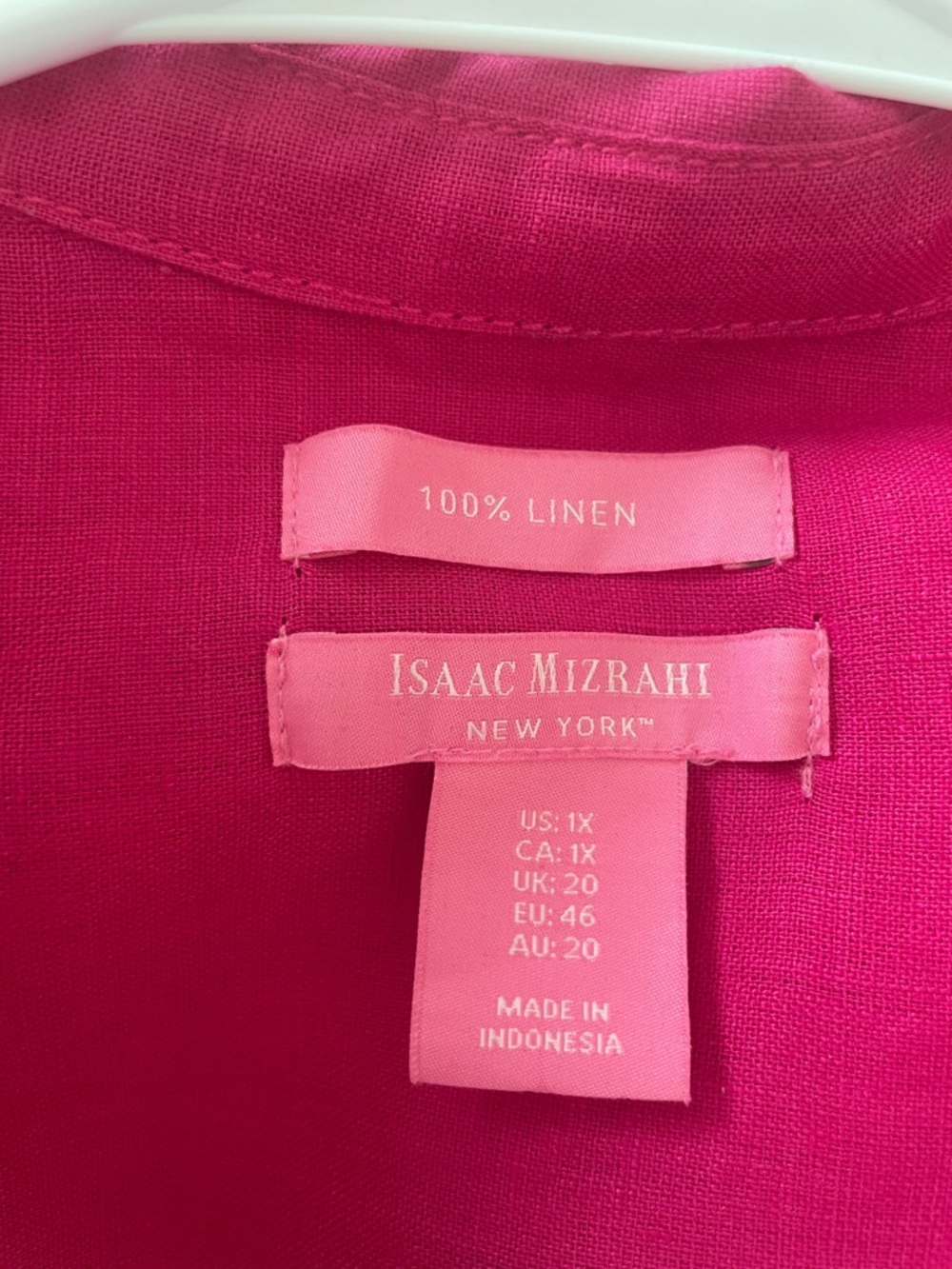 Vibrant Fuchsia Split V-Neck Linen Tunic - Picture 5 of 7
